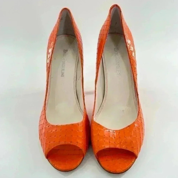 Enzo Angiolini heels sz 8 orange leather snakeskin embossed vintage y2k bright - Picture 2 of 13